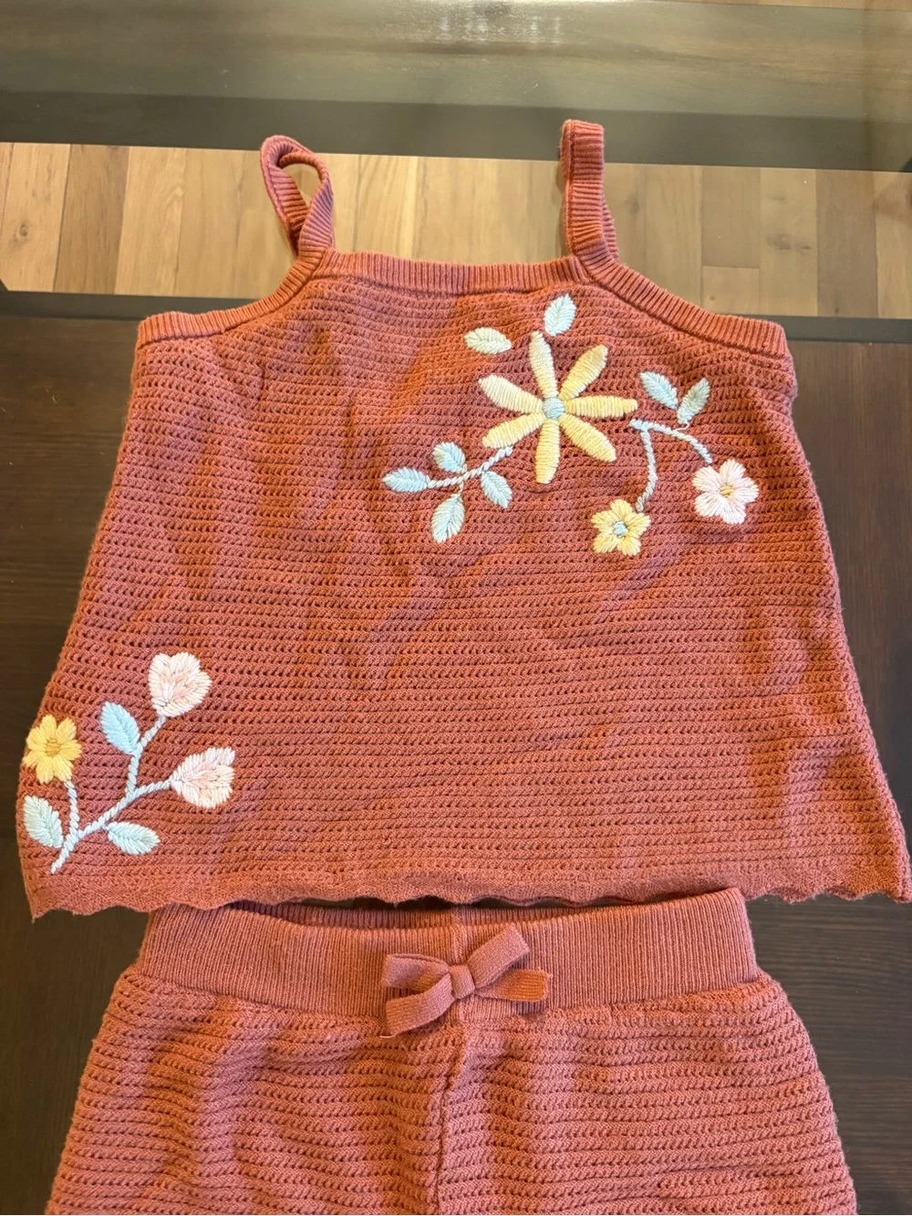 Modern Moments by Gerber Girls 5T 2pc Pink Knit Tank & Shorts Floral Embroidered